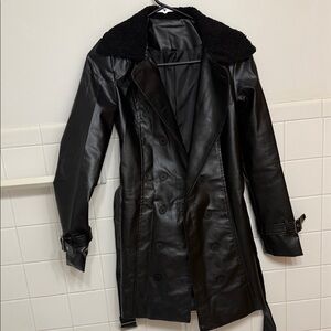 Black Double-Breasted Leather Coat